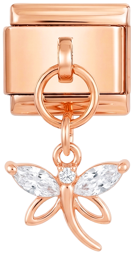 Libellula con grandi pietre, in oro rosa