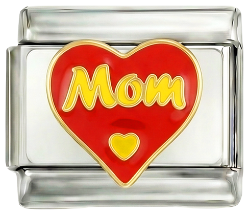 Glittery Red Heart, Mom, on Silver