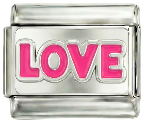 Love scritto in rosa su argento