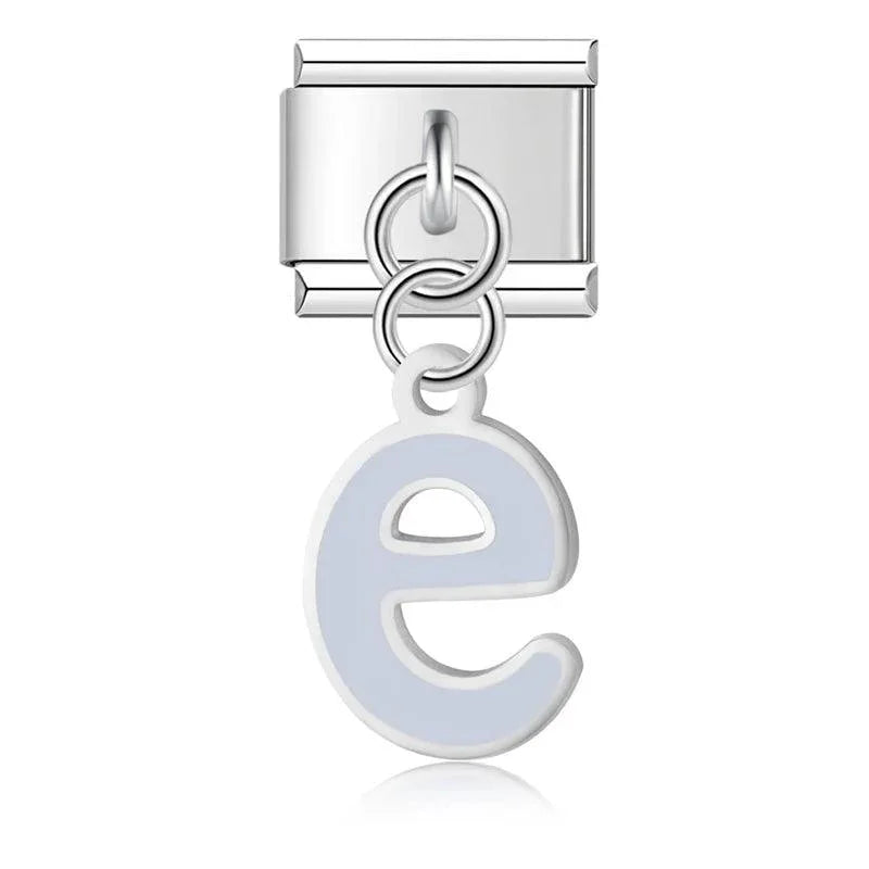 Letter E in Grey, on Silver - Charms Official
