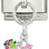 Hangende fiets met bloemen, zilver