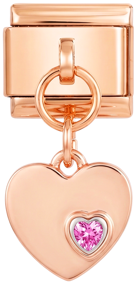 Double Coeur avec Pierres Violettes, sur Or Rose