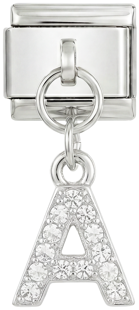 Letter A with stones, Hanging, on Gold - Letter-A-with-stones-hanging-on-silver.png