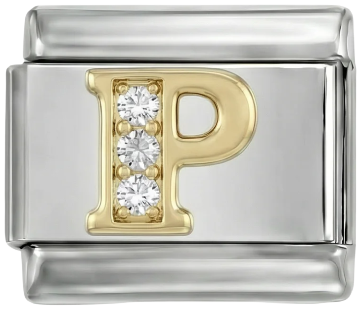 Letter P in Gold with Stones, on Silver