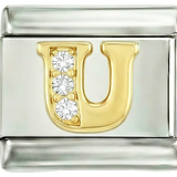 Lettera U in Oro con Pietre, su Argento