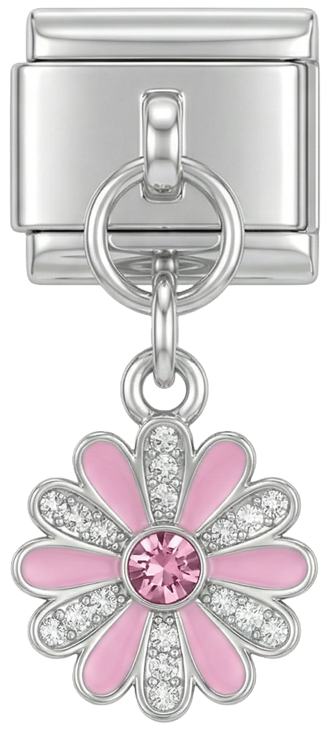 Pink Flower with Stones, on Silver - Pink-Flower-with-Stones-on-Silver.png