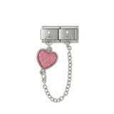 Rosa Herz, doppelt verbundene Charms, auf Silber