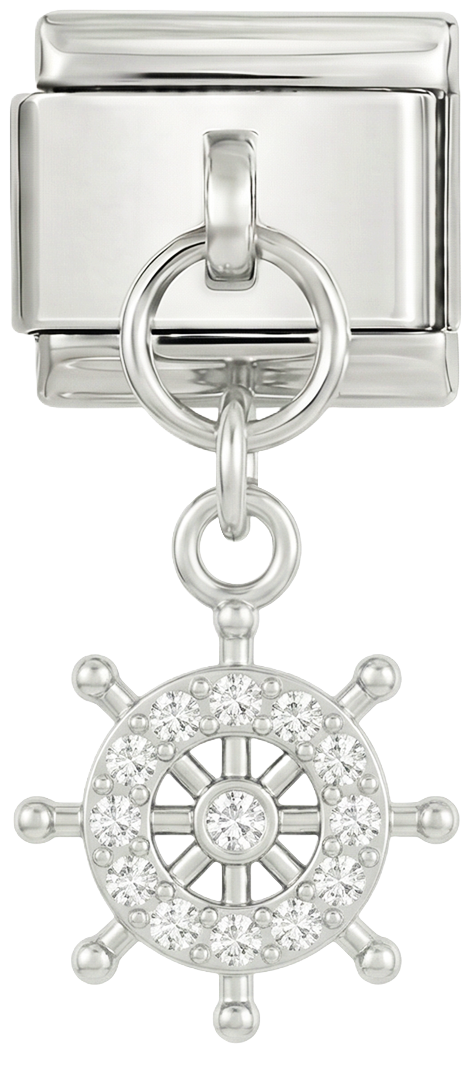 Roue de gouvernail avec pierres, en argent