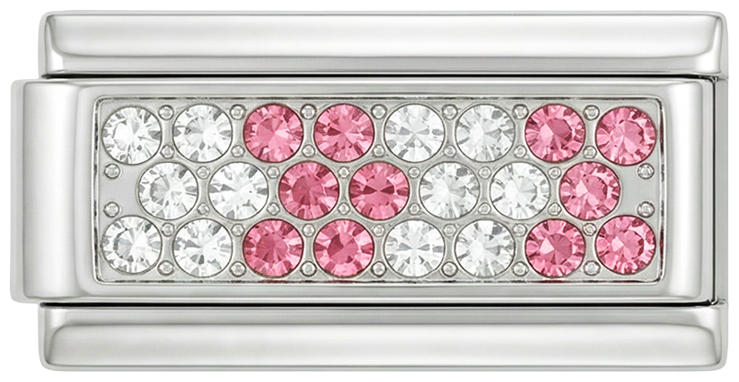 Plaque d'argent avec pierres roses et blanches, double, sur argent