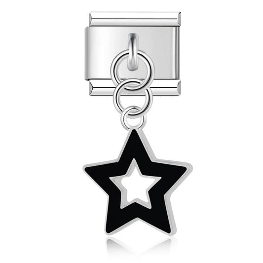 Black Star, on Silver - Charms Official