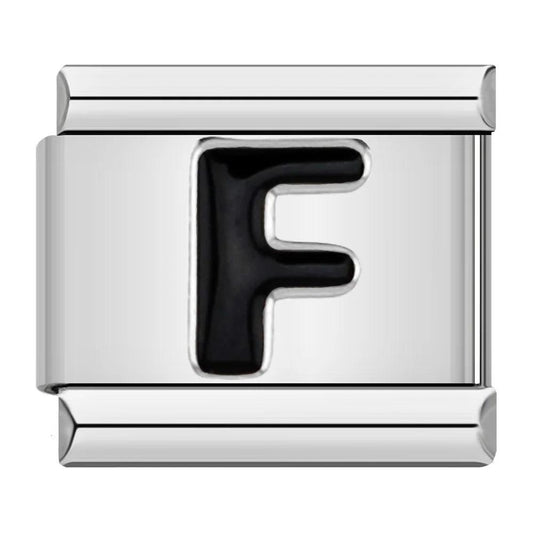 Letter F in Black, on Silver - Charms Official