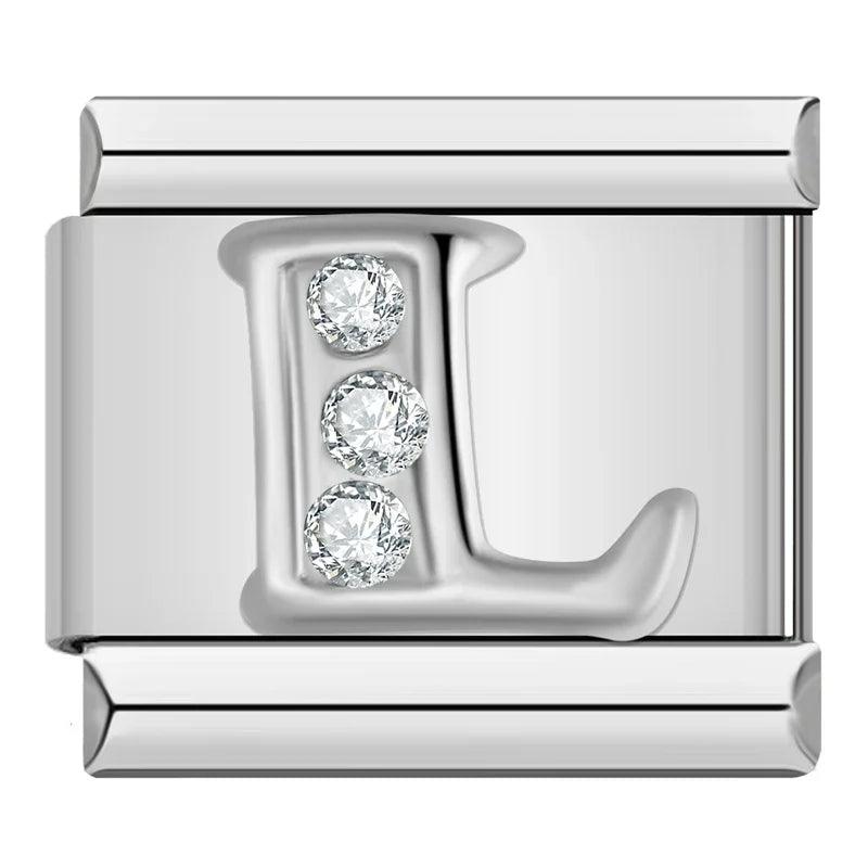 Letter L with Stones, on Silver - Charms Official