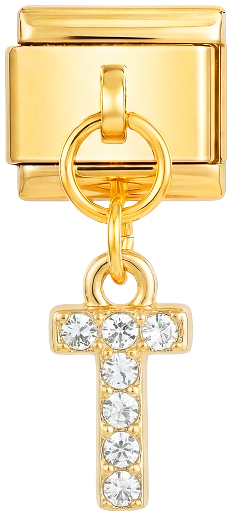 À AJOUTER - Lettre T avec pierres, suspendue, sur or