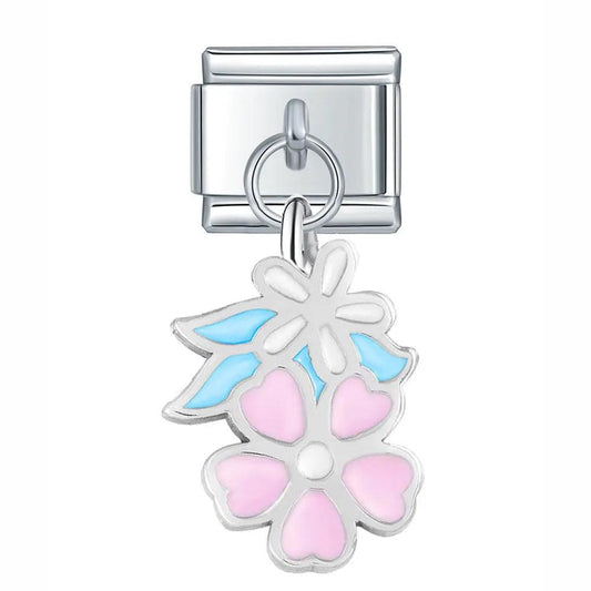 Pink Flower and Turquoise Leaves - Charms Official