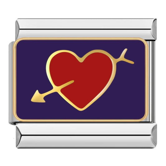 Purple Plate, Red Heart Pierced with Gold Arrow, on Silver - Charms Official