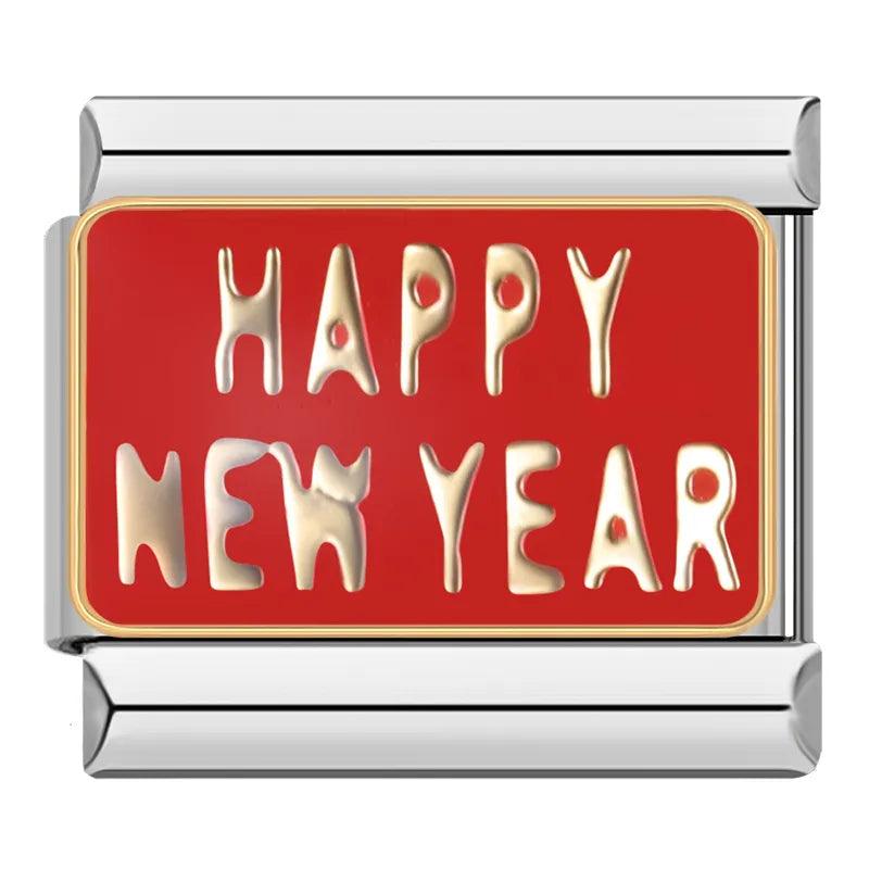 Red Plate, Happy New Year, on Silver - Charms Official