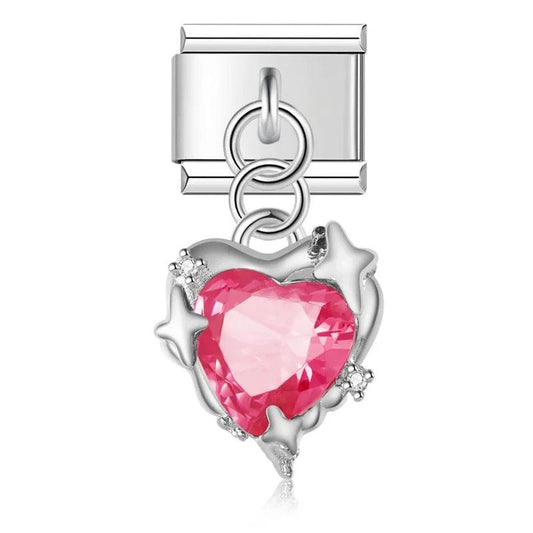 Starry Pink Heart, on Silver - Charms Official