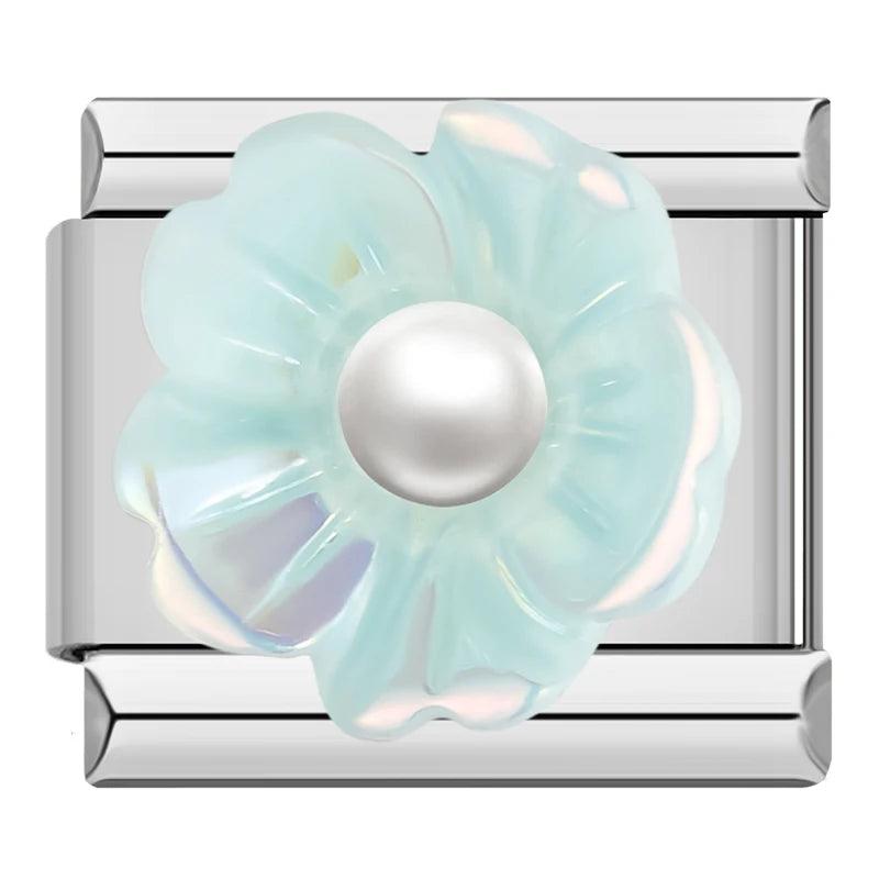 Turquoise Flower and its Pearl in 3D - Charms Official